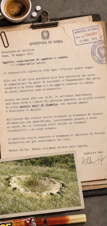 Relazione di servizio della Questura di Roma del 14 maggio 2011: segnalazione di oggetto in caduta